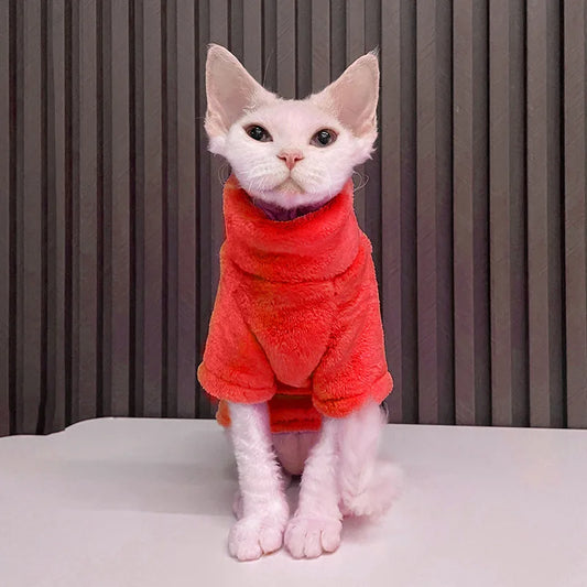 Warm Coral Velvet Hairless Cat Kitten Puppy clothing