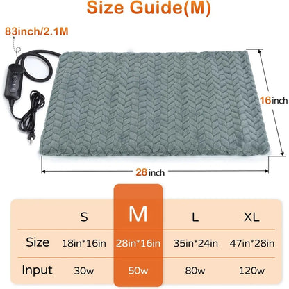 Pet Heating Pad, Waterproof Electric Dog Cat Heat Pad with Timer, Temperature Adjustable Heated Cat Bed for Winter, Auto Power-