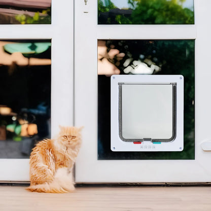 Cat Flap Door with 4 Way Security Lock Puppy Kitten Safety In&out Pet Door ABS Plastic Small Pet Gate Pet Doors and Sliding Door