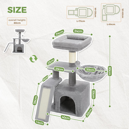 Cat tree Cat Tower for Indoor Cats 2 Styles Cat Activity Tree with Cat Scratching Posts Big Hammock and Removable Top Perch Grey