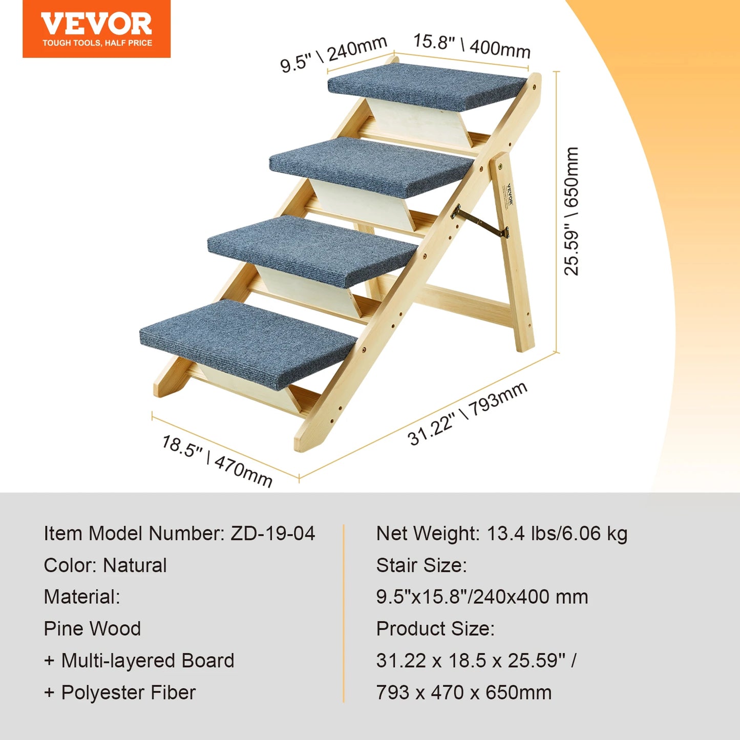 Wooden Pet Steps and Ramp Combo 2-in-1