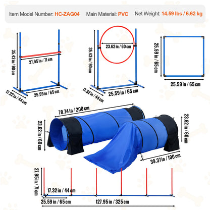 SucceBuy Dog Agility Training Equipment 4 PCS Set with Adjustable High Hurdles 6 Weave PolesJump Ring Square Pause Box Whistle