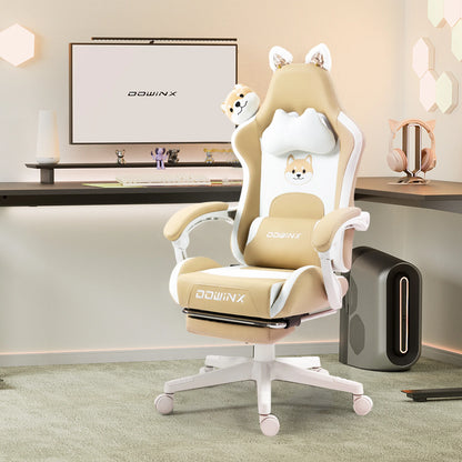 Gaming Chair Cute with Cat Ears and Massage Lumbar Support