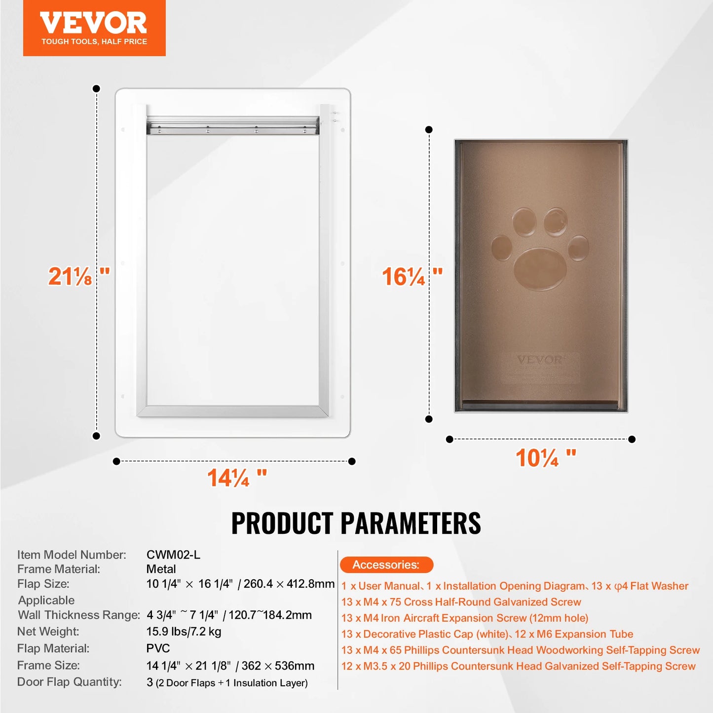 Pet Door Metal FrameWeatherproof Doggy Door