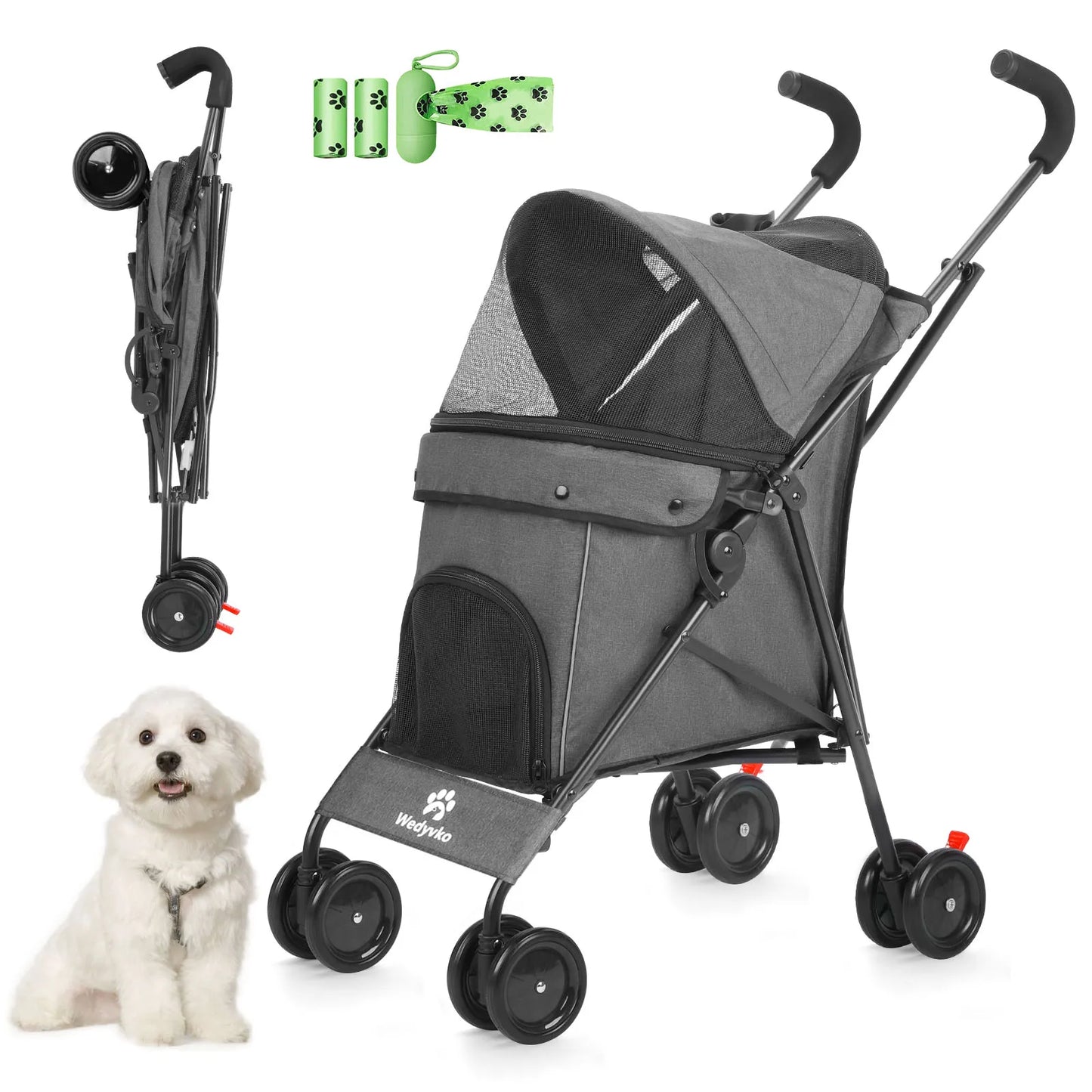 Dog Stroller 4 Wheels  with Brakes