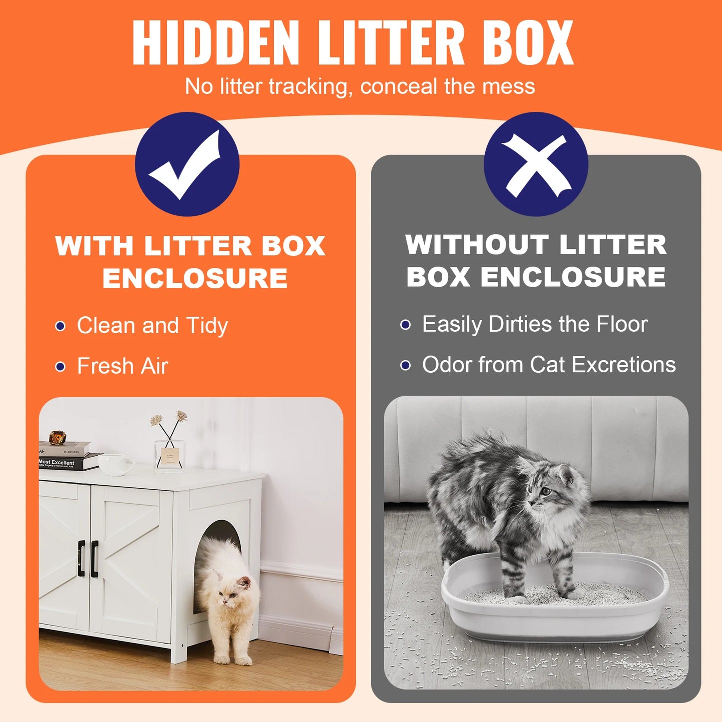 2 Cats Litter Box cabinet Furniture Hidden Wooden