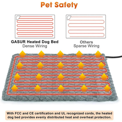Pet Heating Pad, Waterproof Electric Dog Cat Heat Pad with Timer, Temperature Adjustable Heated Cat Bed for Winter, Auto Power-