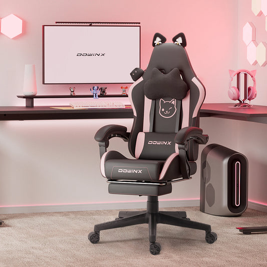Gaming Chair Cute with Cat Ears and Massage Lumbar Support