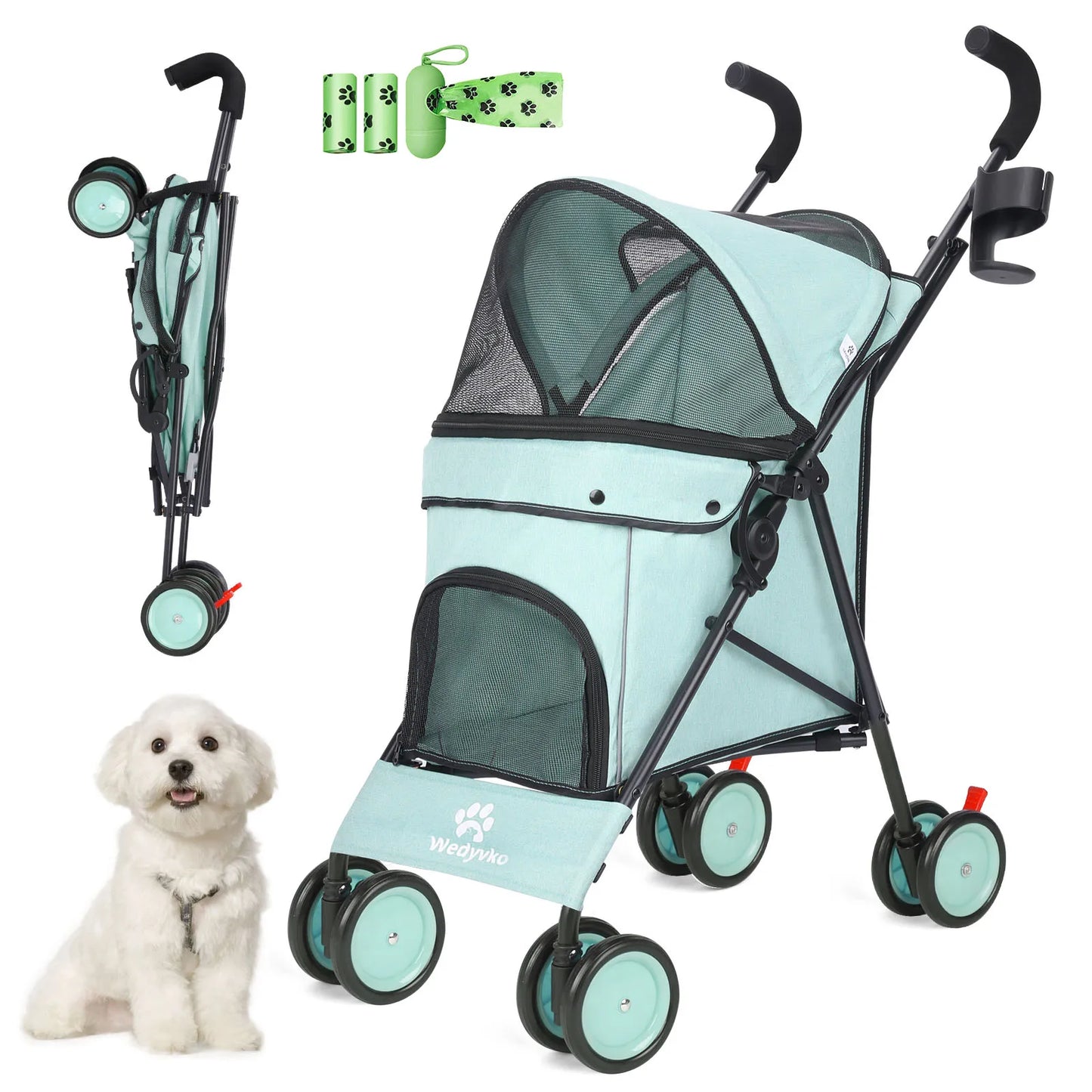 Dog Stroller 4 Wheels  with Brakes