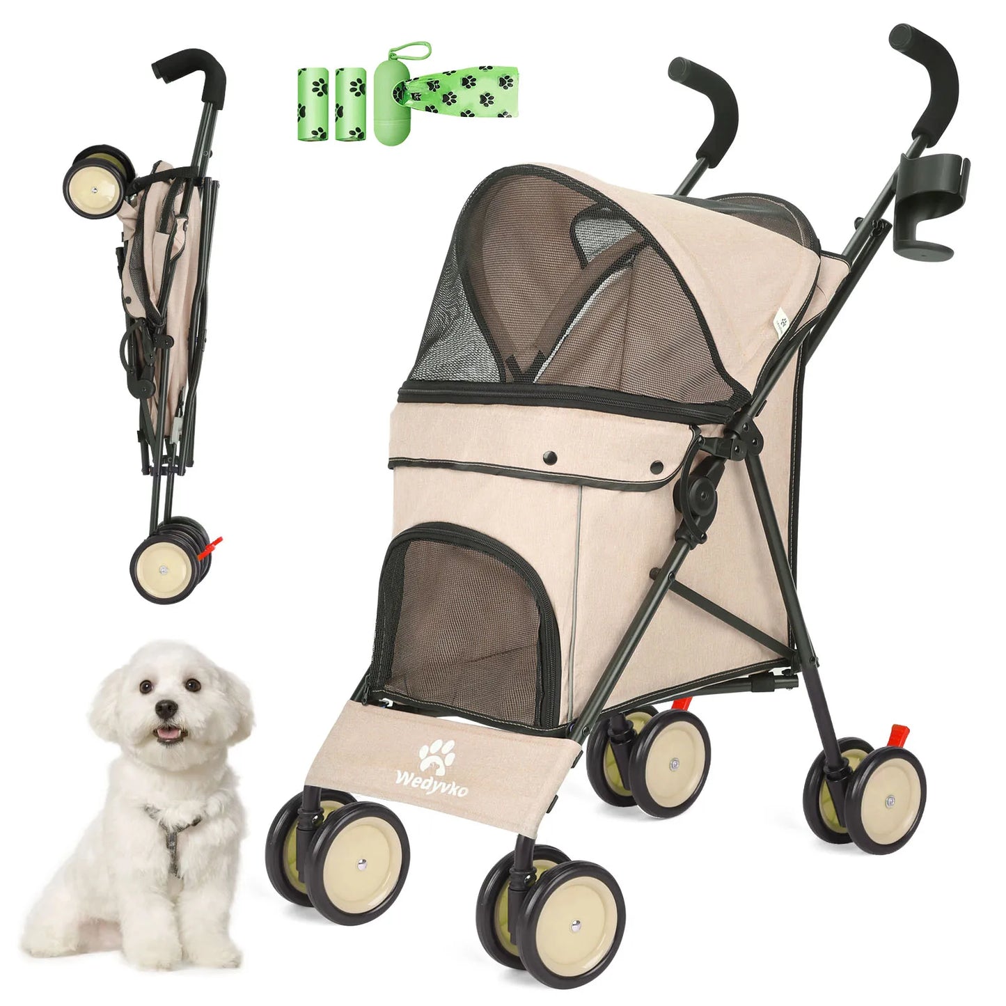 Dog Stroller 4 Wheels  with Brakes