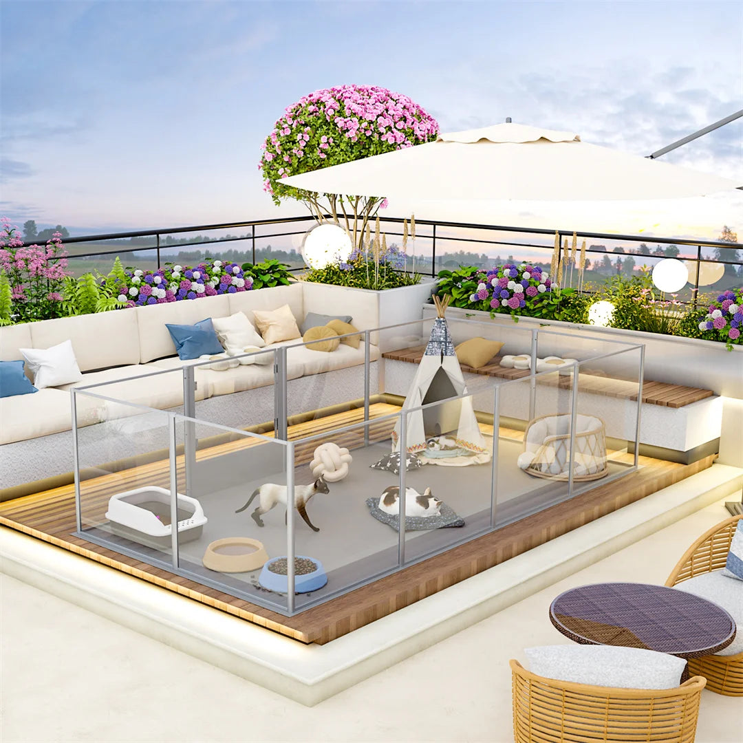 180cm Whelping Playpen Clear Acrylic Dog Playpen Exercise Fence with Waterproof Fertility Pad for Pets