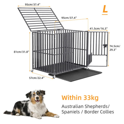 XXL Large Heavy Duty Dog Crate Strong Pet Cage Tear Resistant Square Tube Metal Kennel Playpen with Lockable Wheels and Tray