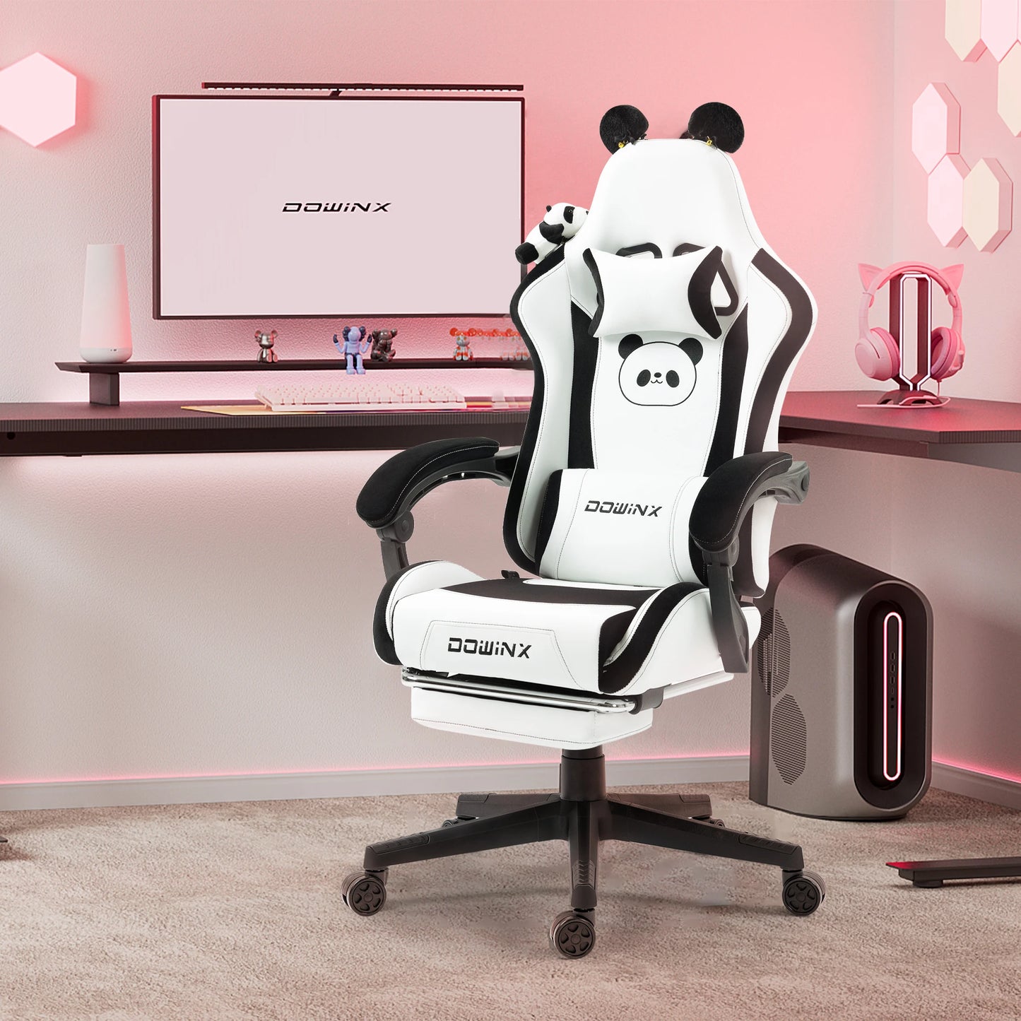 Gaming Chair Cute with Cat Ears and Massage Lumbar Support
