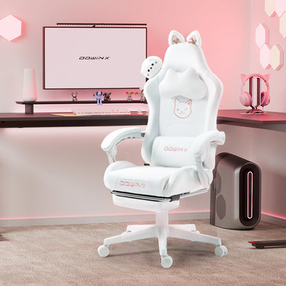 Gaming Chair Cute with Cat Ears and Massage Lumbar Support