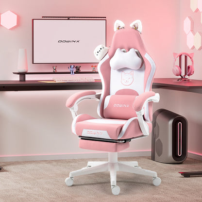 Gaming Chair Cute with Cat Ears and Massage Lumbar Support
