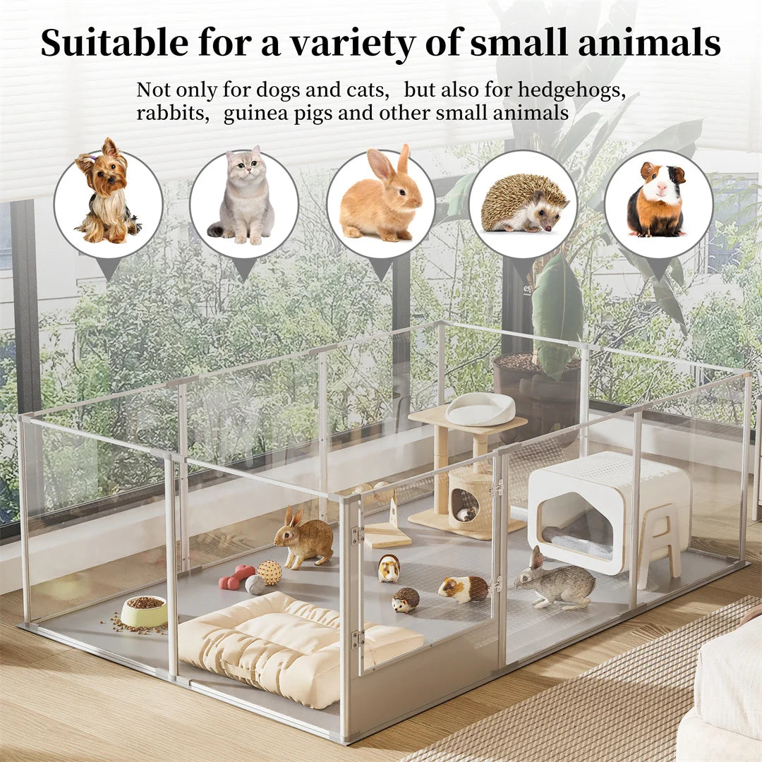 180cm Whelping Playpen Clear Acrylic Dog Playpen Exercise Fence with Waterproof Fertility Pad for Pets