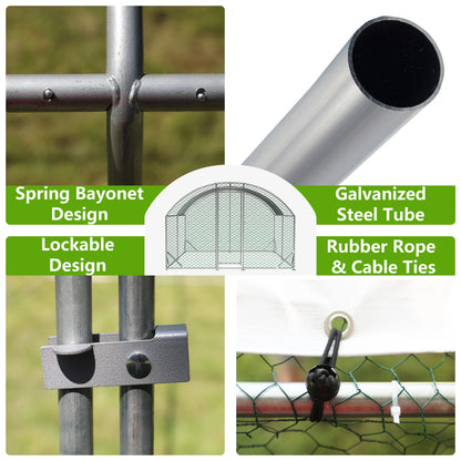 LZBEITEM Large Chicken Coop Metal Chicken Run with Waterproof and Anti-UV Cover, Dome Shaped Walk-in Fence Cage Hen House