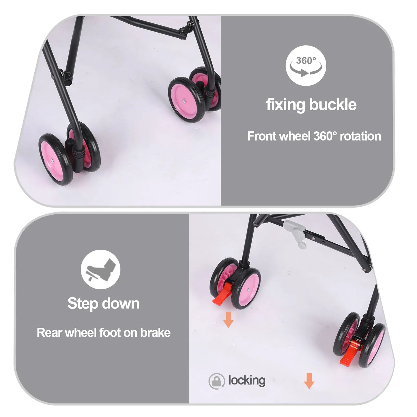 Dog Stroller 4 Wheels  with Brakes