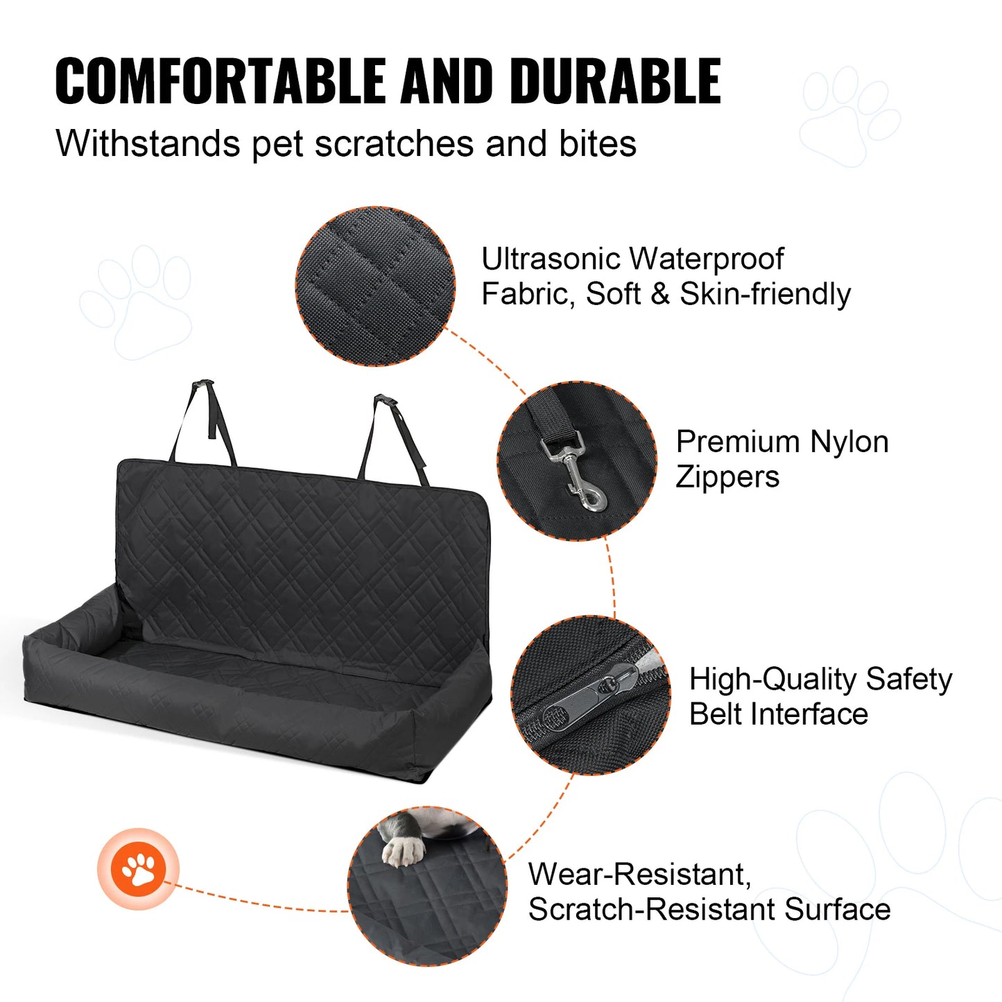 SucceBuy Dog Car Seat Waterproof Dog Booster Seat Pet Car Seat with Clip-On Safety Leash PP Cotton Car Bed for Medium Large Dog