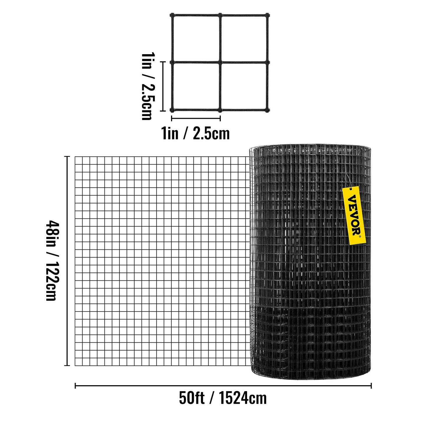 SucceBuy Welded Wire Fence Vinyl Coated Chicken Rabbit Mesh 1"x1" 16 Gauge 24"x50'/24"x100'/36"x50' Black Hardware Cloth & Mesh