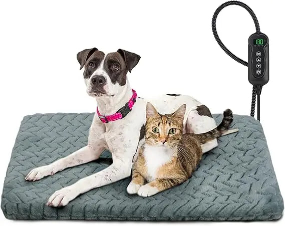 Pet Heating Pad, Waterproof Electric Dog Cat Heat Pad with Timer, Temperature Adjustable Heated Cat Bed for Winter, Auto Power-