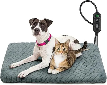 Pet Heating Pad, Waterproof Electric Dog Cat Heat Pad with Timer, Temperature Adjustable Heated Cat Bed for Winter, Auto Power-