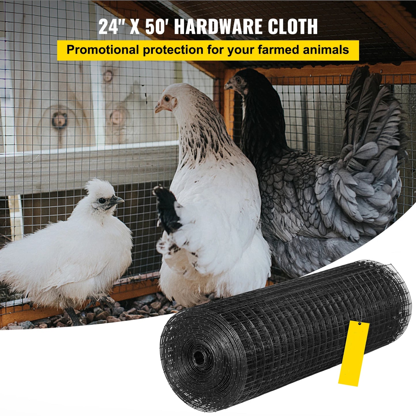 SucceBuy Welded Wire Fence Vinyl Coated Chicken Rabbit Mesh 1"x1" 16 Gauge 24"x50'/24"x100'/36"x50' Black Hardware Cloth & Mesh
