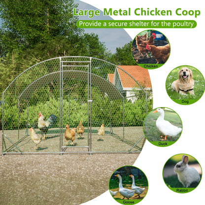 LZBEITEM Large Chicken Coop Metal Chicken Run with Waterproof and Anti-UV Cover, Dome Shaped Walk-in Fence Cage Hen House