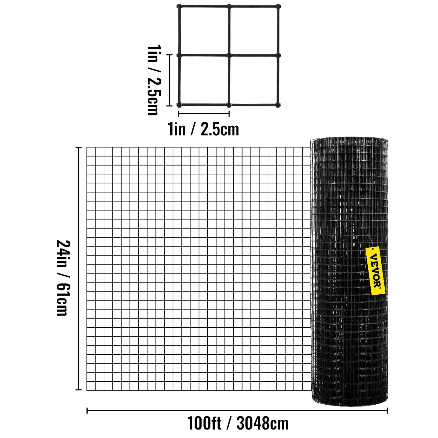 SucceBuy Welded Wire Fence Vinyl Coated Chicken Rabbit Mesh 1"x1" 16 Gauge 24"x50'/24"x100'/36"x50' Black Hardware Cloth & Mesh